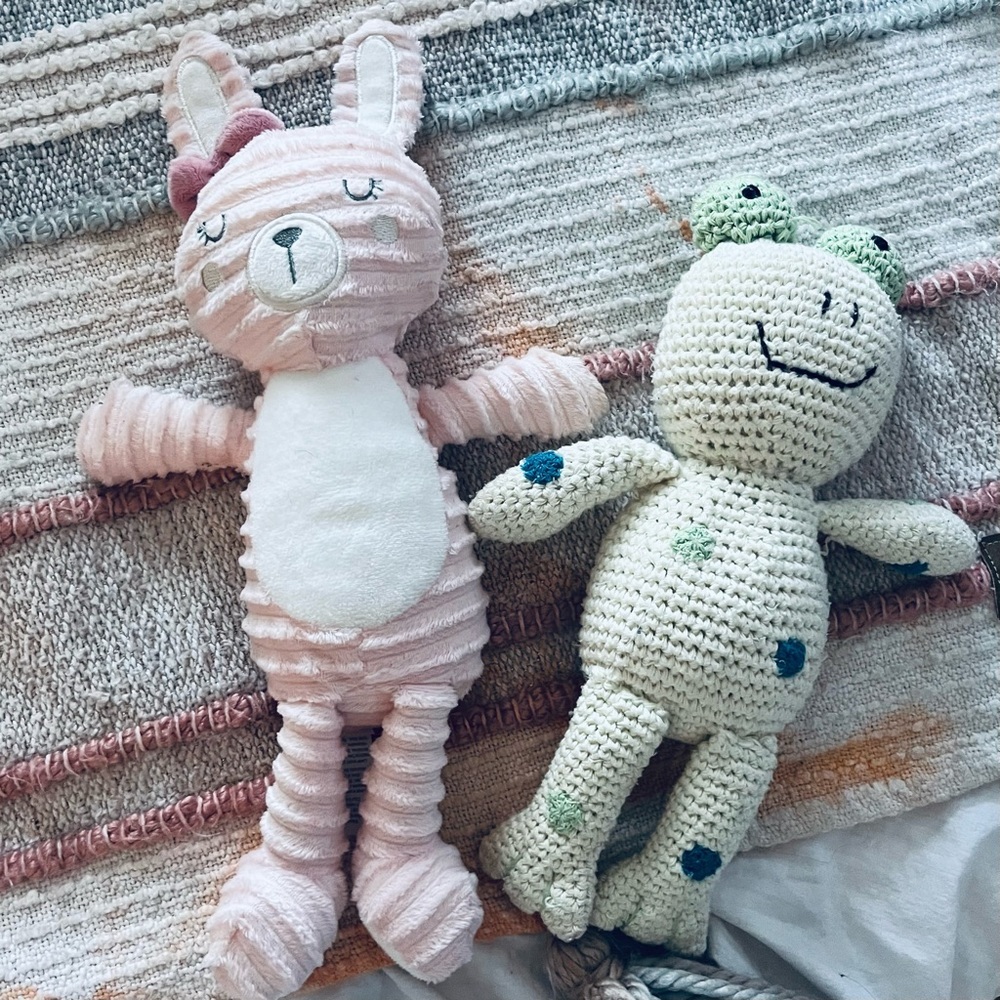 2 Lovies Pink & White Bunny and Green & Beige Froggy World Market
